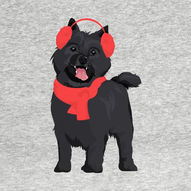 Winter Black Cairn Terrier Dog with Red Ear Muff and Shawl T-Shirt for Dog Lovers by riin92